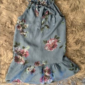 100% Lin Blanc Women's Floral Knee Length Dress L